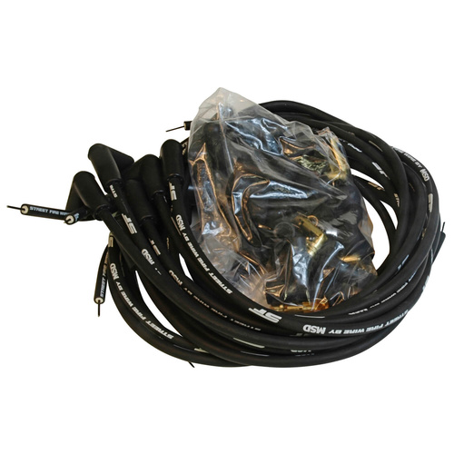 MSD Spark Plug Wires, Street Fire, 8.0mm, Black, 90 Degree Plug Boots, HEI & Socket Boots/Terminals, Universal, V8, Set
