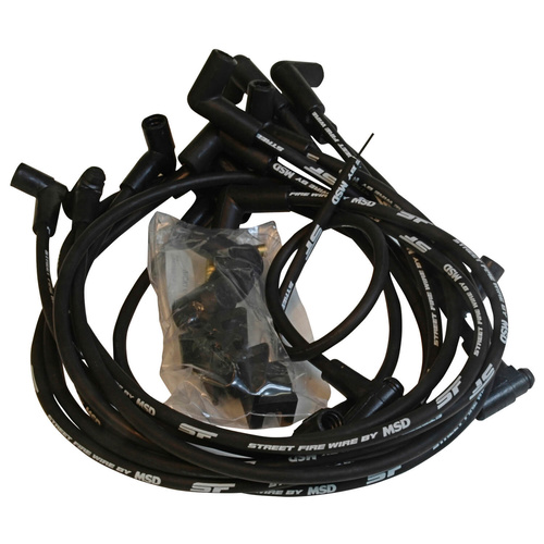 MSD Spark Plug Wires, Street Fire, 8.0mm, Black, 90 Degree S/P Boots, HEI Cap, For Chevrolet, For Pontiac, For Oldsmobile, Small Block, Set