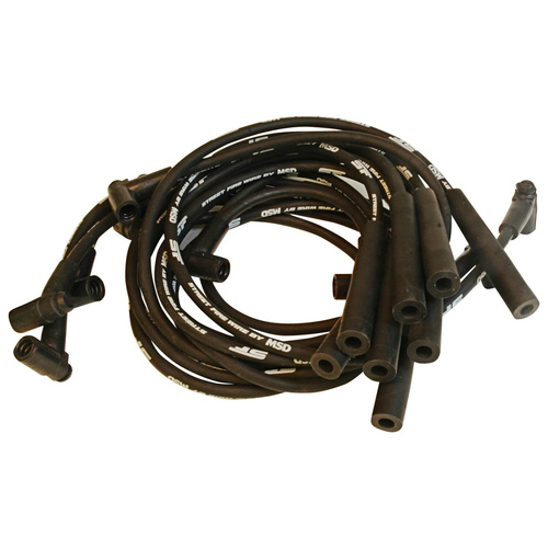MSD Spark Plug Wires, Street Fire, 8.0mm, Black, Straight Boots, HEI Cap, B/B Chev, For GMC, Pickup/SUV/Van, Set