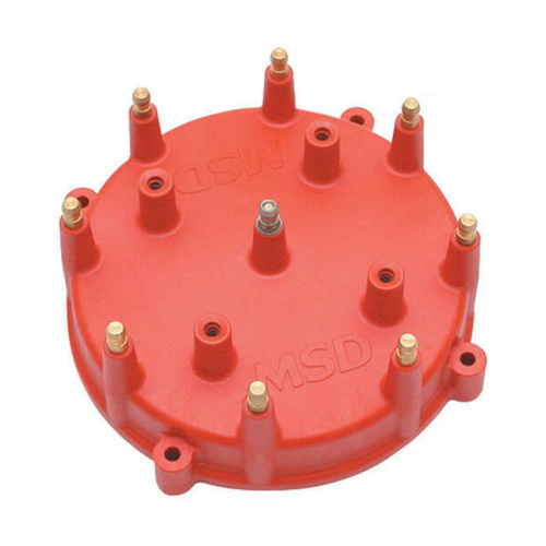 MSD Distributor Cap, Male/HEI-Style, Red, Screw-Down, Billet, Pro-Billet, V8, Each