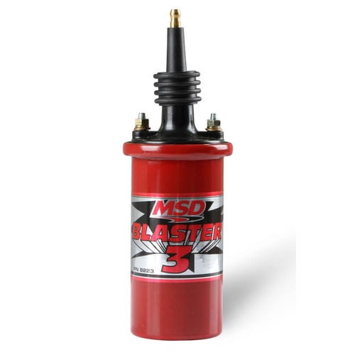 MSD Ignition Coil, Blaster 3, Canister, Round, Oil Filled, Red, 45, 000 V, Each