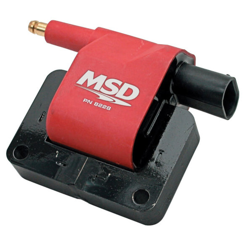 MSD Ignition Coil, Blaster Series (2-Pin Design) 1990-1999 For Dodge L4/L6/V6/V8 Engines, Red, Each