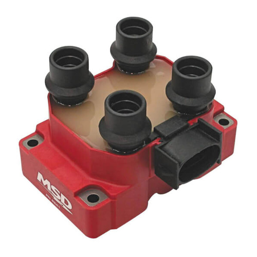 MSD Ignition Coil, DIS Performance Replacement, E-Core, Square, Epoxy, Red, 40, 000 V, For Ford, Each