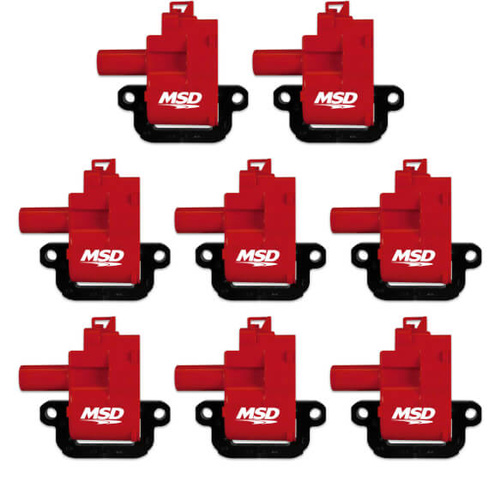 MSD Ignition Coil, Blaster Series 1998-2006 GM LS1/LS6 Engines, Red, Set of 8