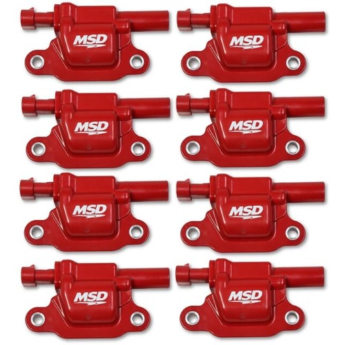 MSD Ignition Coil, Blaster OEM, Coil Pack, Epoxy, Female/Socket, Red, Square, For Cadillac, For Chevrolet, For GMC, Set of 8