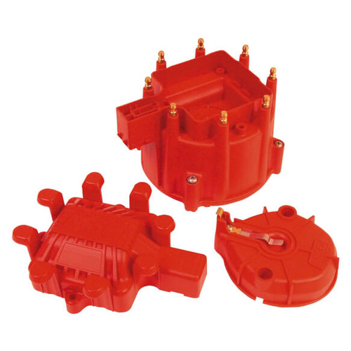 MSD Cap and Rotor, Red, Male/HEI, Stainless Steel Terminals, Clamp-Down, GM, Checker, V8, Kit