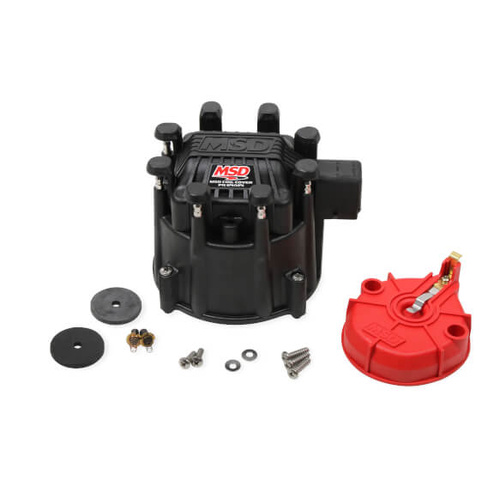 MSD Distributor Cap and Rotor Kits, Male/HEI, Black Cap, Clamp Down, Rotor, Stainless Contact Terminal, For Buick, For Cadillac, For Chevrolet, For GM