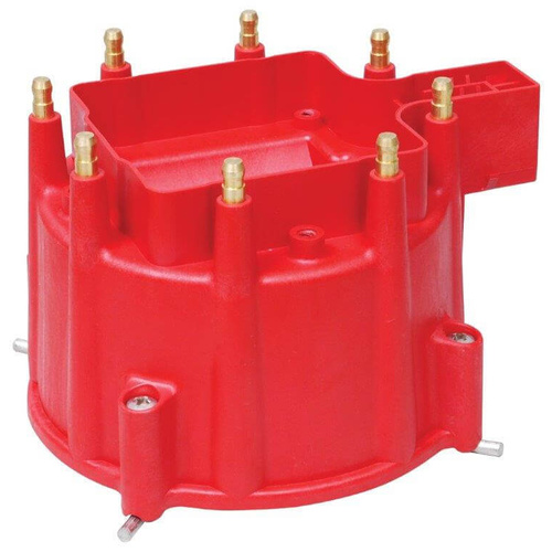 MSD Distributor Cap, Male/HEI-Style, Red, Clamp-Down, GM, V8, Each