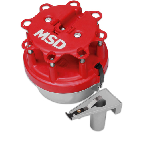 MSD Cap and Rotor, Red, Male/HEI, Stainless Steel Terminals, Clamp-Down, For Ford, V8, Kit