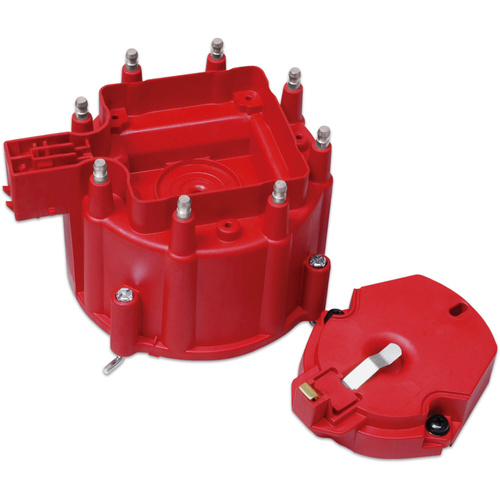 MSD Cap and Rotor, Cap-A-Dapt, Red, Male/HEI, Brass Terminals, Clamp-Down, GM, V8, Kit