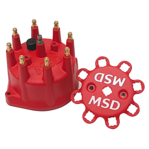 MSD Distributor Cap, Male/HEI-Style, Red, Screw-Down, Pro-Billet, Small Dia., V8, Each