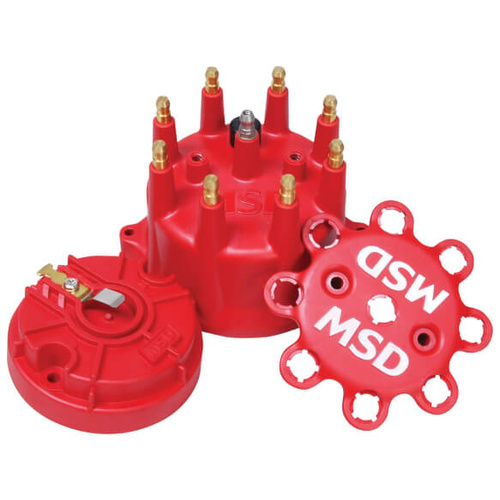 MSD Distributor Cap & Rotor, Red, Stainless Steel Terminals, Small Diameter Cap and Race Rotor, Kit