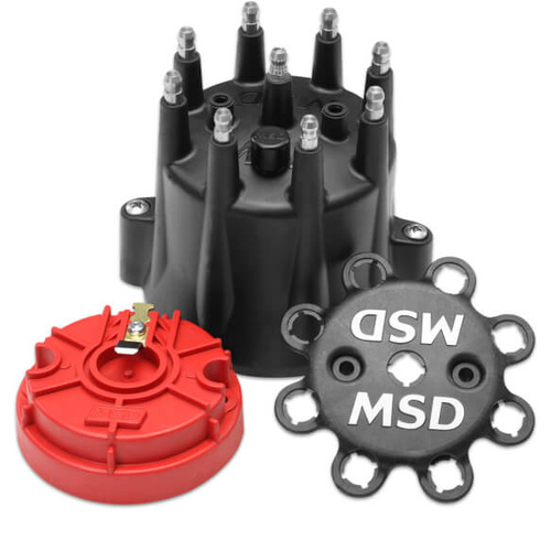 MSD Distributor Cap and Rotor Kits, Male/HEI, Black Cap, Clamp Down, Rotor, Stainless Steel/Brass Contact Terminal, Billet, Pro-Billet, V8, Kit