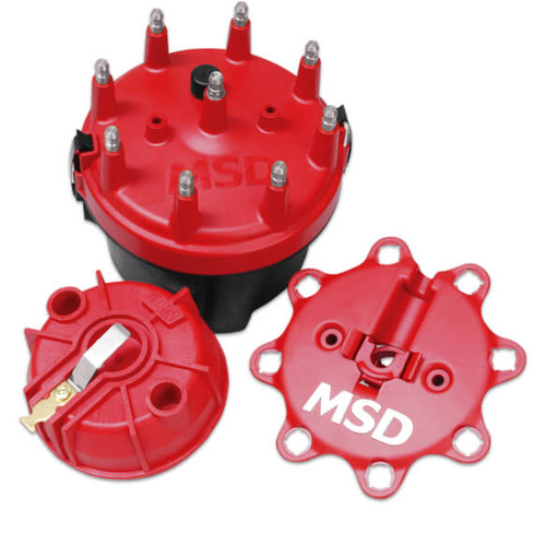 MSD Cap and Rotor, Red, Male/HEI, Stainless Steel Terminals, Clamp-Down, Billet, Pro Billet, Kit