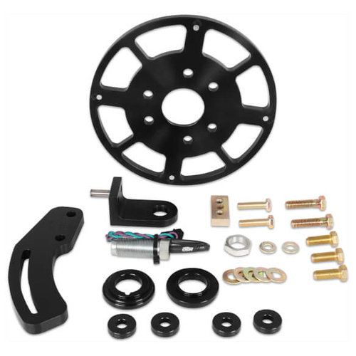 MSD Crank Trigger Kits, Flying Magnet Crank Trigger, Pickup, Black Anodised Bracket, For Chevrolet, Small Block, 8.000 in. Harmonic Damper Diameter, K