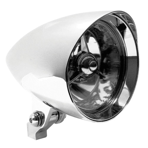 MIDUSA 4 1/2 in. Custom Headlight Asy, 12V Tri-Bar Lens, Billet Aluminum Halogen Bulb, Chrome Plated