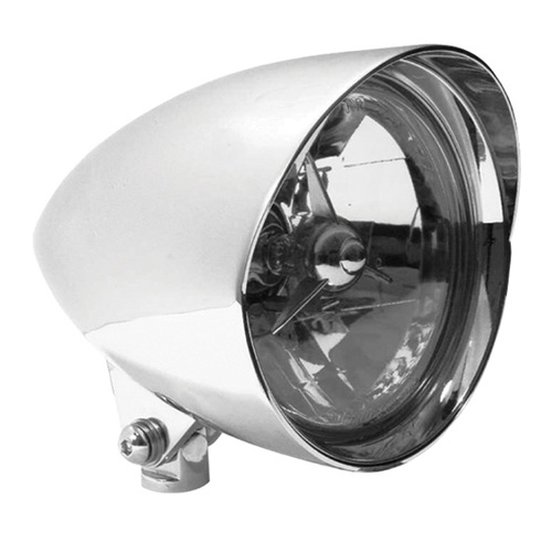 MIDUSA 5 3/4 in. Custom Headlight Asy, 12V Tri-Bar Lens, Billet Aluminum Halogen Bulb, Chrome Plated