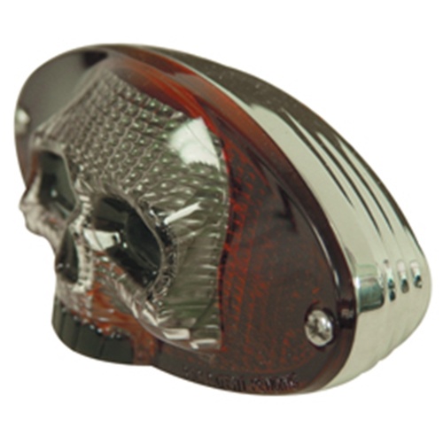 MIDUSA Skull Cateye Taillight Univ Mount W/Clear Skull/Red Lens Chrome Plated Die Cast 4 Step Housing