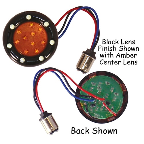 MIDUSA Led Turn Signal Lens, Chrome Custom Use Amber Center, Amber Ring