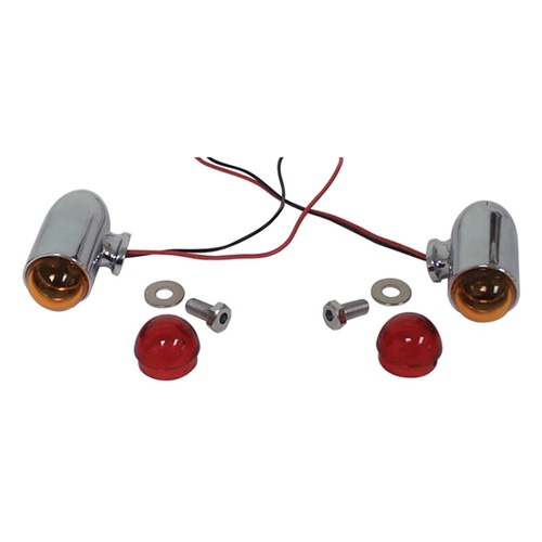 MIDUSA Turn Signal Light, Bullet Style Uw/#13423 Or Custom App W/Red And Amber Lens 12V Led Bulb, Chrome Plated, Kit