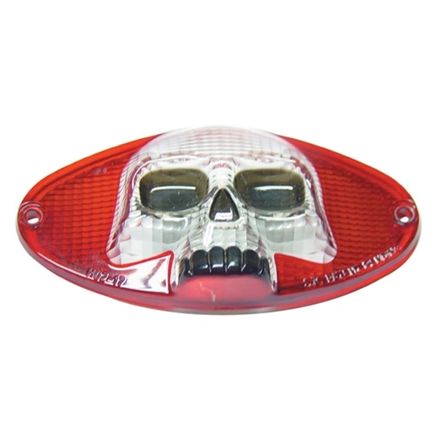 MIDUSA Skull Taillight Lens Red/Clear Skull Cat Eye Taillight With 4-1/2 in. Mount Holes Red Bulb/Led