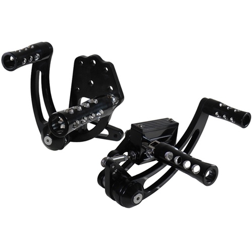 MIDUSA Billet Forward Controls, Black Big Twin 4 Speed 58/86, Softail 86/99 Concave Pegs, Kit