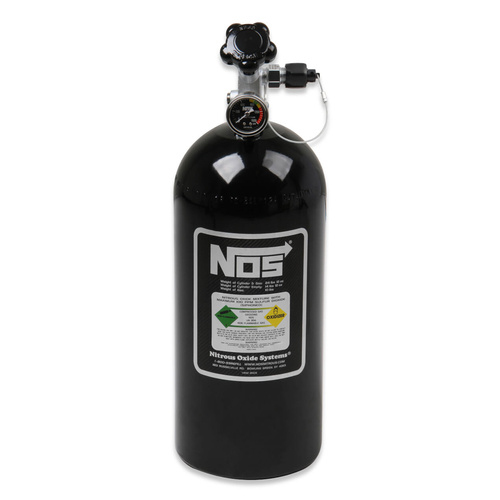 NOS 10 lb Nitrous Bottle w/ Black Finish & Super Hi Flo Valve - Includes Racer Safety Blow-Off & Gauge