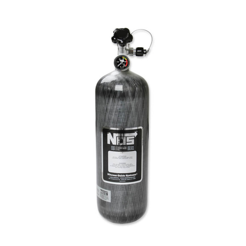 NOS 12 lb 9 oz Nitrous Bottle w/ Carbon Fiber Finish & Super Hi Flo Valve - Includes Racer Safety Blow-Off