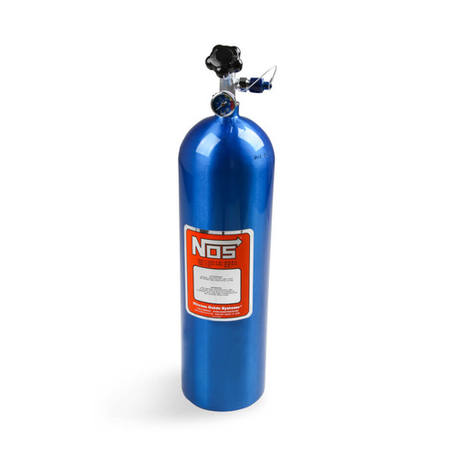 NOS 15 lb Nitrous Bottle w/ Blue Finish & Super Hi Flo Valve - Includes Racer Safety Blow-Off & Gauge