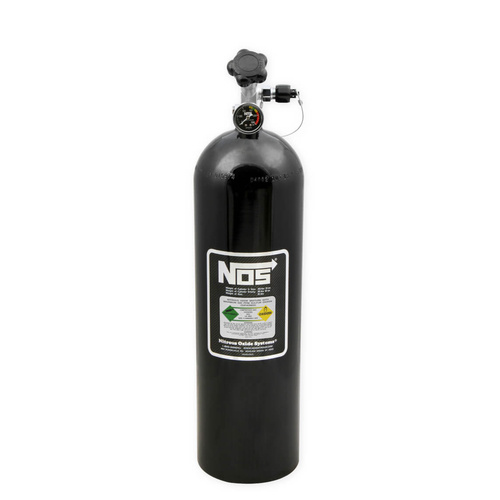 NOS 15 lb Nitrous Bottle w/ Black Finish & Super Hi Flo Valve - Includes Racer Safety Blow-Off & Gauge