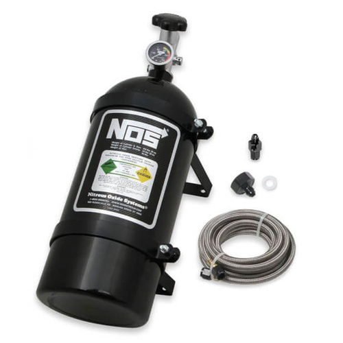 NOS 10 lb Nitrous Bottle w/ Black Finish & Super Hi Flo Valve w/ Mounting Brackets & Gauge