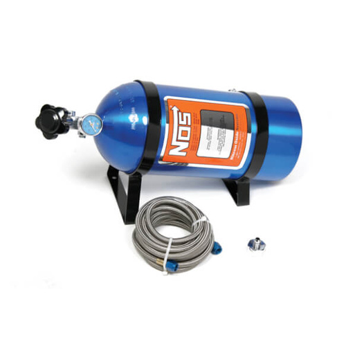 NOS 10 lb Nitrous Bottle w/ Blue Finish & Super Hi Flo Valve w/ Mounting Brackets & Gauge