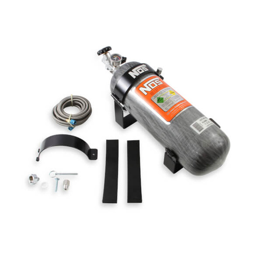 NOS 12 lb 9 oz Nitrous Bottle w/ Carbon Fiber Finish & Super Hi Flo Valve w/ Quick Release Mounting Brackets