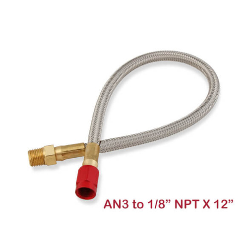 NOS Stainless Steel Braided Hose, -3AN to 1/8in. NPT, 12in., Red
