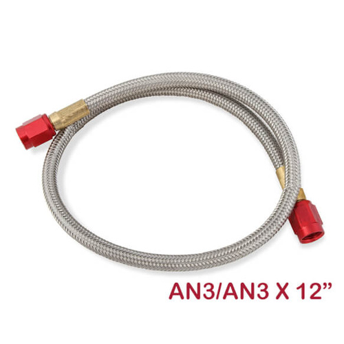 NOS Stainless Steel Braided Hose, -3AN, 12in., Red, Each