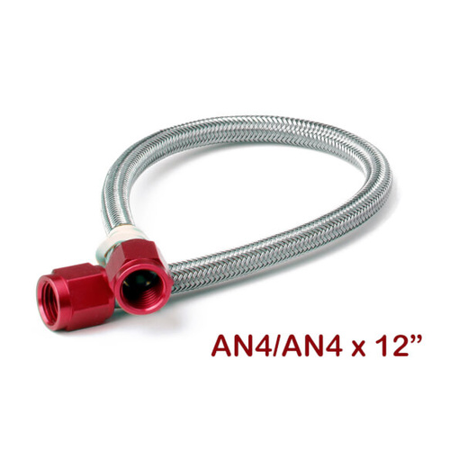 NOS Stainless Steel Braided Hose, -4AN, 12in., Red, Each