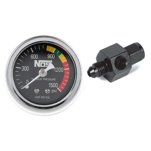 NOS Nitrous Pressure Gauge, Black, 1-1/2in., 0-1500psi with -4AN adapter