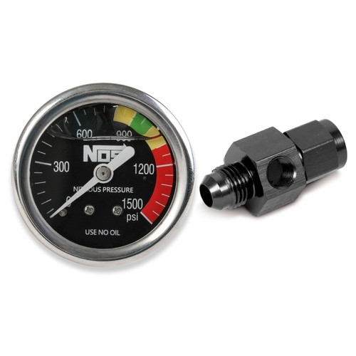 NOS Nitrous Gauge, Black, 1-1/2in., Liquid Filled with -6AN adapter