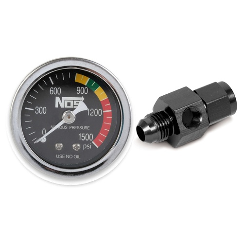 NOS Nitrous Gauge, Black, 1-1/2in. with -6AN Adapter, 0-1500psi