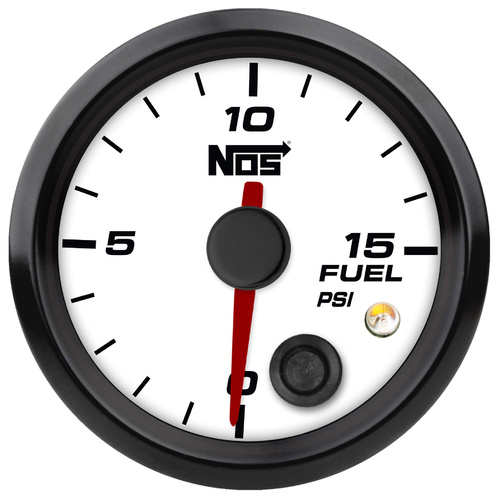NOS Fuel Pressure Gauge, White, 2-2/16in. 0-15psi