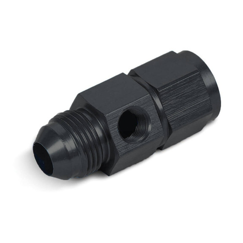 NOS Pressure Gauge Adaptor, Black, 8AN Male to 8AN Female w/ 1/8in. NPT on side