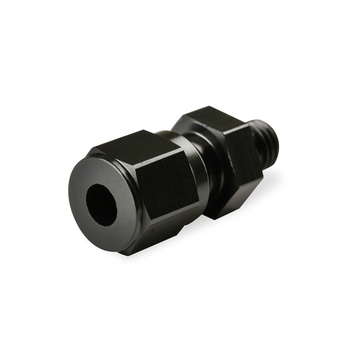 NOS Compression Fitting, Straight 1/4in. -28 Male - 3/16in. Tube, Complete, Aluminium w/ Black Anodised Finish