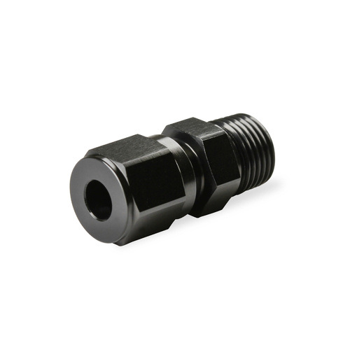 NOS Compression Fitting, Straight 1/8in. NPT Male - 3/16in. Tube, Complete, Aluminium w/ Black Anodised Finish