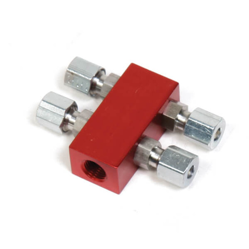 NOS Nitrous Distribution Block, 1-1/8” NPT in 4 out Distribution Block “Red”