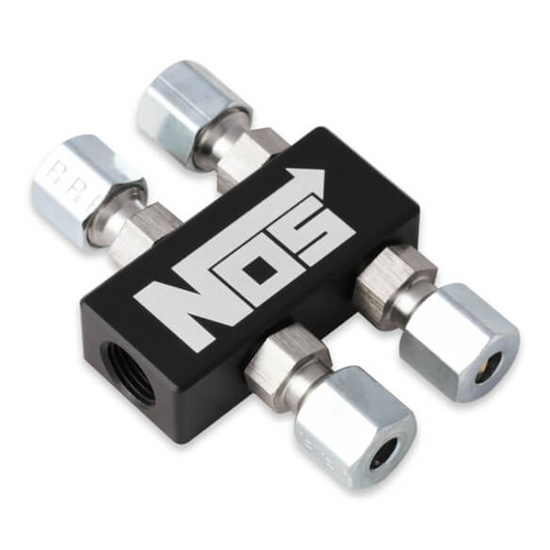 NOS Nitrous Distribution Block, 1-1/8in. NPT in 4 out Distribution Block in. Blackin.