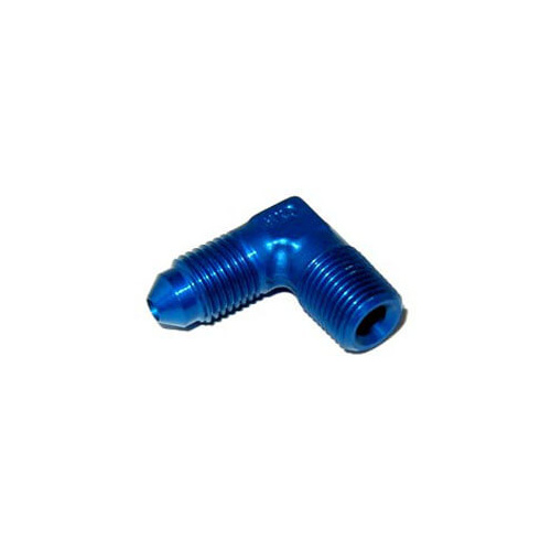 NOS Fitting, 90 Degree, 3 AN Male to 1/8 NPT Male, Anodized Blue, 6061 Aluminum, Each