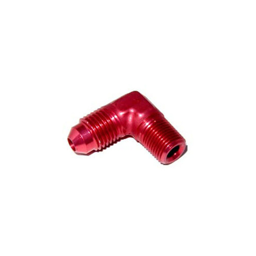 NOS Fitting, 90 Degree, 3 AN Male to 1/8 NPT Male, Anodized Red, 6061 Aluminum, Each