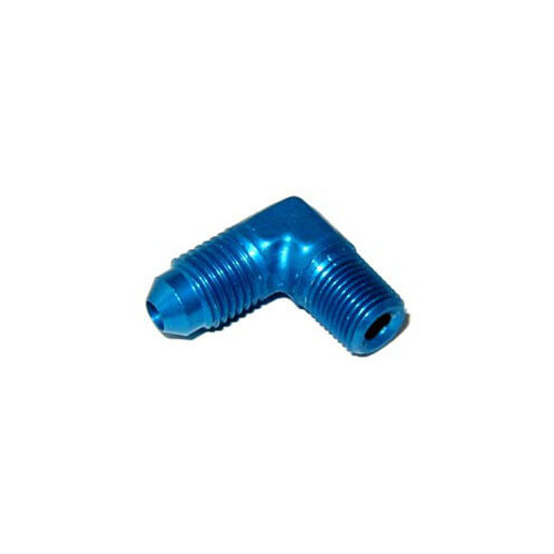 NOS Fitting, 90 Degree, 4 AN Male to 1/8 NPT Male, Anodized Blue, 6061 Aluminum, Each