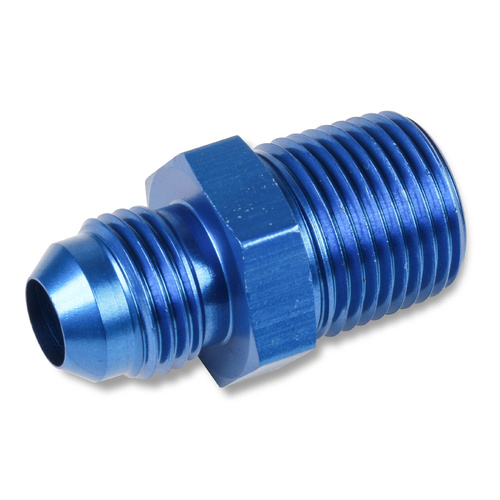 NOS Fitting, Straight, 6 AN Male to 3/8 NPT Male, Anodized Blue, 2024 Aluminum, Each