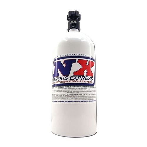 Nitrous Express Nitrous Bottle, 10 lbs, Aluminum, w/ Lightning 500 Valve, 6.89 Dia. x 20.19 Tall, White, Each